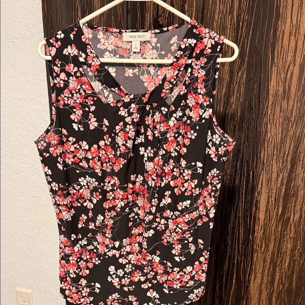 Nine West Black and Pink Floral Blouse